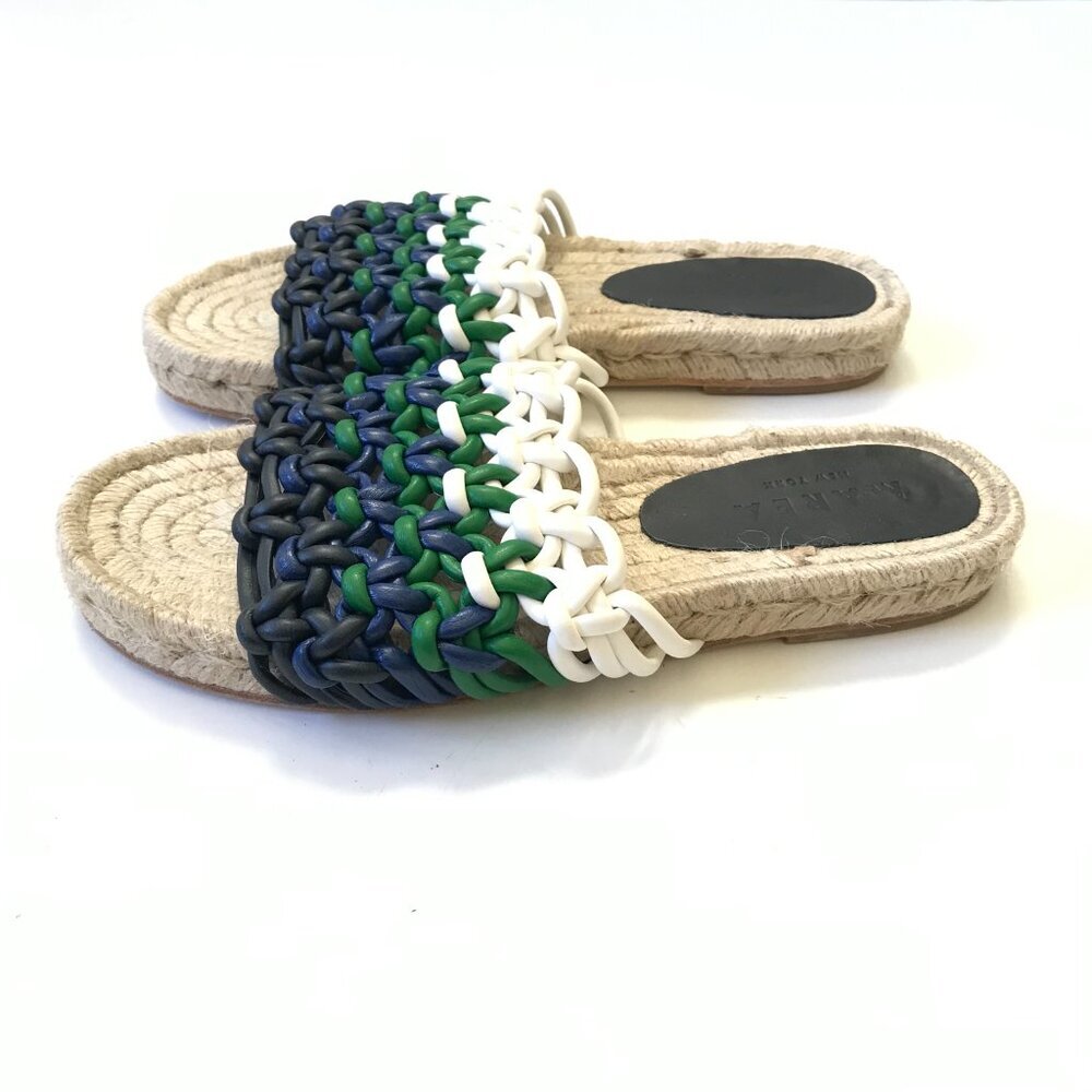Anthropologie Marea Leather Braided Espadrille Sandals Slides Womens 39 9 Blue - Picture 7 of 11